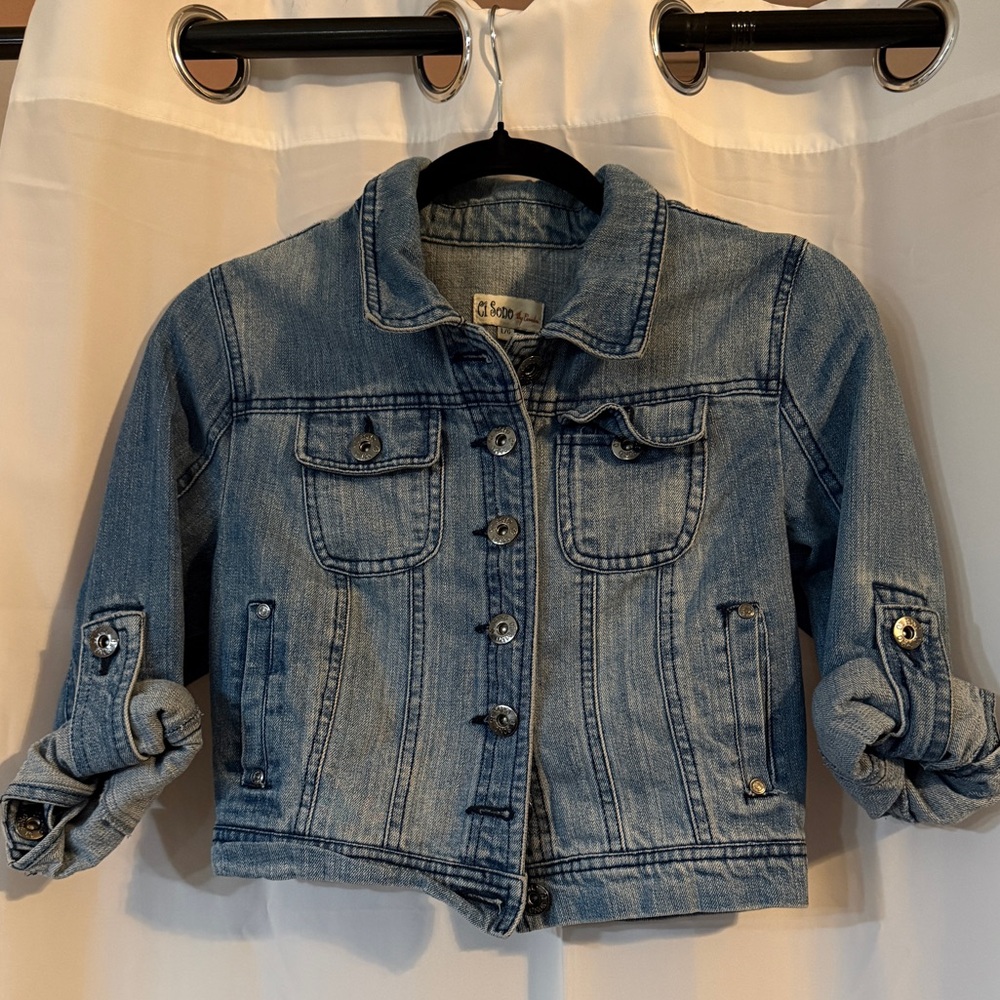 Y2K Cropped Denim Jacket Fitted Jean Jacket Early 2000s - Picture 2 of 10